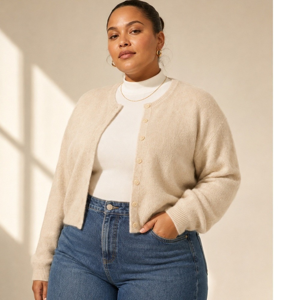 J.Crew Bubble Hem Cardigan Womens 2X Heather Linen Excellent Merino Alpaca Soft